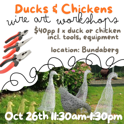 Bundaberg Wire Art Workshop - Ducks & Chickens 27th Oct 2024 Deposit only